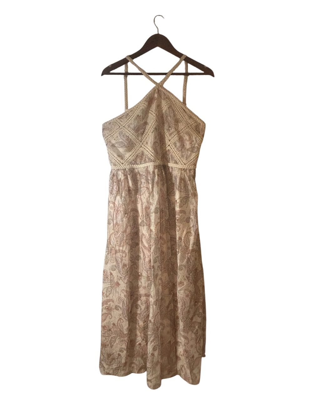 Petal + Pup Paisley Crochet Trim Halter Midi Dress Women’s Large Boho Cottagecor
